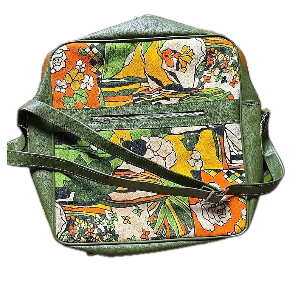 Vintage Green Leather‎ Floral Adjustable Strap Travel Sling Purse Crossbody Bag